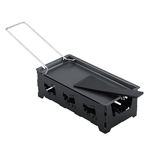 Image of Mini Tea Light Raclette Set Foldable Portable Cheese Pan for Indoor Outdoor BBQ Non-Stick Carbon Steel Baking Tray with Spatula 7.28 x 3.62 Inch
