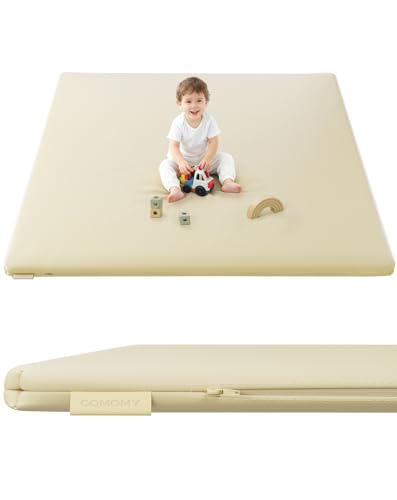 Image of COMOMY Vegan Leather Baby Play Mats for Floor, 50 x 50 Play Mat for Playpen, Thickened High-Density Foam Playmats for Babies and Toddlers - Extra Soft and Resilient, Easy to Wipe Clean, Ivory