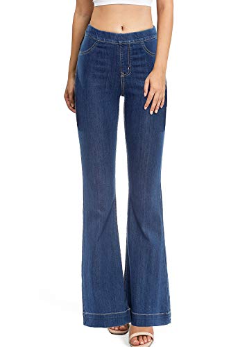 Cello Women's Juniors Stretchy Mid Rise Skinny Fit Bootcut Pants (L, Dark Denim)