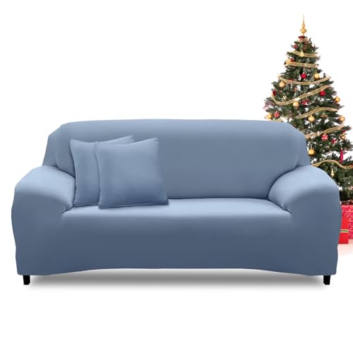 FIGOOO Fundas Sofa 2 Plazas Ajustable Funda para Sofá Elasticas Cubre Fundas de Sofá con Reposabrazos Extraíble Lavable Antimanchas Protector Sofa de Muebles,Gris-Azul