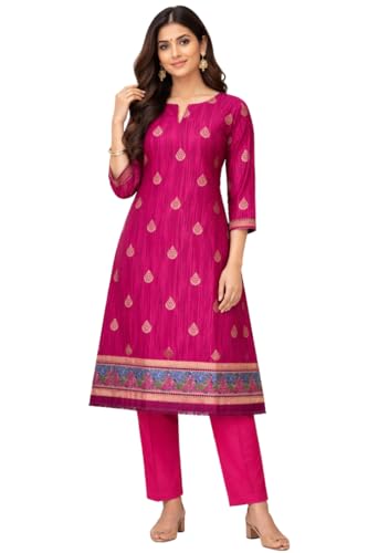 Image of Women's Cotton Blend Unstitched Kurti Set for Women | A-Line Style Dress Material | 2-Piece Traditional Ethnic Wear Suit Fabric