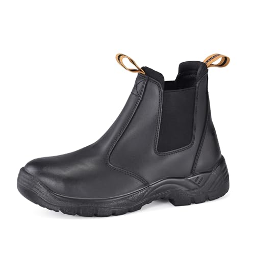 Image of Mens Work Boots Steel Toe Chelsea Safety Boots Cow Leather Waterproof Lightweight Working Shoes