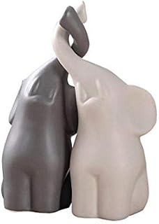 kiss me 2pcs Loving Elephant Statue, Couple Elephants Ornaments Home Accessories Decorative Elephant Figurines Animals Figurine Porcelain Sculptures Birthday Presents (B:11x15cm)