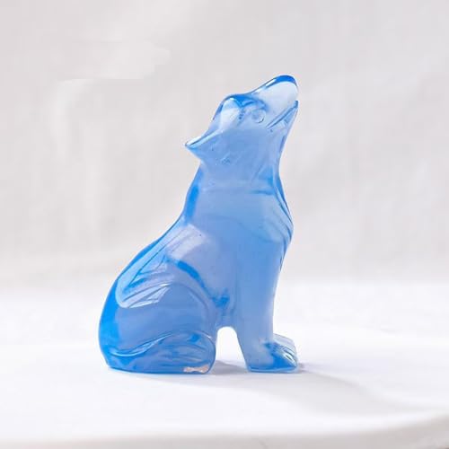 Estatua de lobo de cristal azul de 2 pulgadas miniatura 2