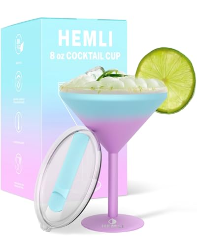 Hemli Insulated Martini Tumbler with Lid, Outdoor Martini Glass, Unbreakable Martini Tumbler, Stainless Steel - 8 oz