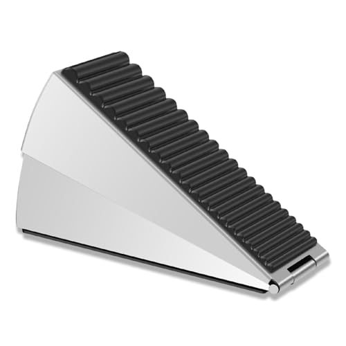 Strongest Large Door Stopper, Heavy Duty Stainless Steel Spring Door Stop, Tall Door Stop Up to 3 Inch, Non-Slip Rubber Grip, Door Wedge, Door Jammer, Door Weight (Silver, 1 Pack Large)