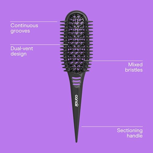 Image of Conair Curl Define Pro Detangler Brush for Curly Hair, Dual Vents with Continuous Grooves, Mixed Bristles for Frizz-Free Detangling, Smoothing, and Curl Definition, For Shorter Hair with Tight Curls