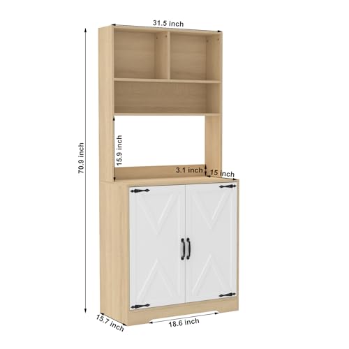 Pantry-Cabinet-with-2-Doors-3-Tier-Modern-Kitchen-Hutch-Cabinet-with-Adjustable-Shelves-Freestanding-Larder-Cupboard-Kitchen-Pantry-Storage-Cabinet-for-Kitchen-Dining-Room Pantry Cabinet with 2 Doors 3 Tier Modern Kitchen Hutch Cabinet with Adjustable Shelves Freestanding Larder Cupboard Kitchen Pantry Storage Cabinet for Kitchen Dining Room