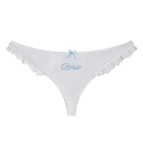 White Ruffle Lace Bride Thong S/M/L | Lace Embroidered Underwear Bridal Thong for Bridal Bachelorette Underwear for Brides Bridesmaid Gift Bachelorette Shower Lingerie Wedding Panties Gift (S)