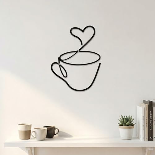 XETHI Décoration Murale Minimaliste en Métal Noir | Panneau de Café en Fer 21cm×16cm avec Motif Cœur | Déco de Bar à Café Moderne pour Cuisine & Salle...