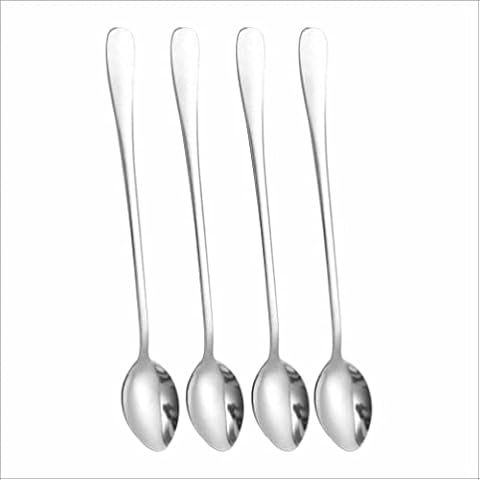 Steexu Latte Spoons Long Handle - Long Spoons Sundae Spoons - Ice Cream Spoons Dessert Spoons Set of 4 - Hot Chocolate Spoons Coffee Spoons Long Handled Cover