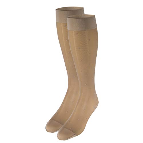 Image of Truform Sheer Compression Stockings, 15-20 mmHg, Women's Knee High Length, Dot Pattern, Nude, X-Large