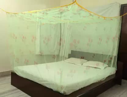 Image of Skab Single Bed High-Density Poly Ethylene Adults Washable 5 X 7 Feet Printed Mosquito Net /Machardani (Dark Green, Bed Box)