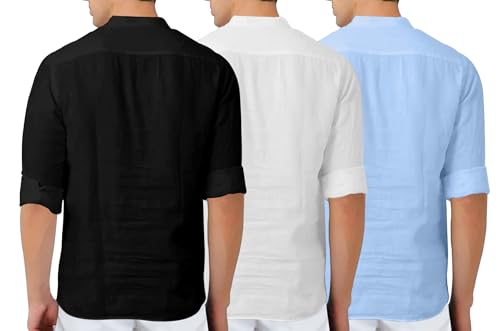 Image of Zombom Combo of Men's Solid Cotton Polyester Blend Full Sleeve Mandarin /Chinese Collor Straight Kurta Shirt (Pack of 3)