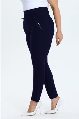 Kendindza Collection Damen Hosen elegant Stoffhose Damen elegant Hose Damen elegant Anzughose Damen Damenhose mit Gummizug Stretch Hose Damen Blaue Hose Damen elegant Schlupfhose Damen Blau Blau XXL