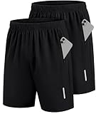 UUMIAER 2er-Pack Sporthose Herren Kurz Schnell Trocknend mit Reisverschlusstaschen Sport Shorts Kurze Hosen Geeignet für Verschiedene Freizeit und Sport Gelegenheiten(2×Schwarz,L)