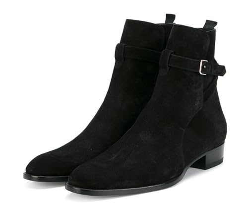 Santimon Men’s Suede Leather Jodhpur Boots, Black, 8 US