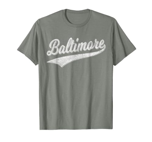 Baltimore Maryland Varsity Script Vintage Sports Jersey T-Shirt, Men, Olive Heather, Large