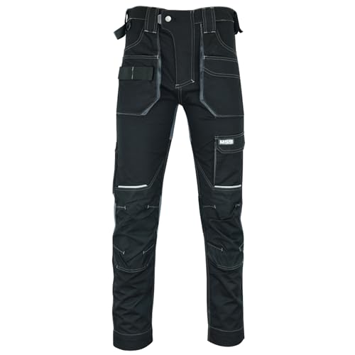 MS9 Mens Cargo Combat Slim Fit Stretch Spandex Elasticated Flexible Work Working Trouser Trousers Pants Jeans Black