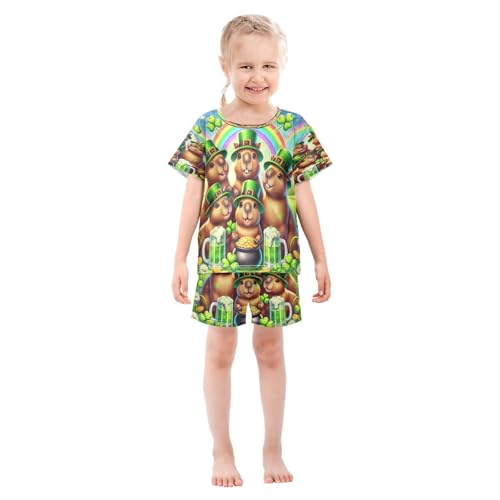 Capybaras St Patricks Coins Pajama Set Short Sleeve Pajamas Shorts Sets Cotton PJS 2 Piece Clothes Set 5Y3