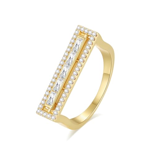 14K Gold Moissanite Ring for Women, Hip Hop Emerald Cut with Halo, Bold Statement for Engagement and Birthday