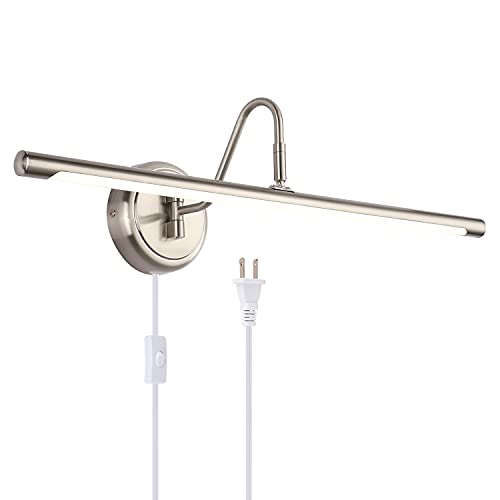 Modern LED Picture Lights 24.4" Full Metal Artwork Display Light Fixtures14W Plug in Wall Lamp Hardwire Connection 4000K CRI80+ Single Swing Arm 880Lm Sand Nickel Finish