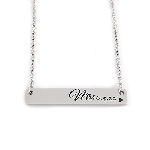 Mrs Necklace Gold Future Mrs Necklace Wedding Date Necklace Personalized Mrs Necklace For Bride Date Necklace Engagement Gift Mrs Jewelry CHARLOTTE-BAR