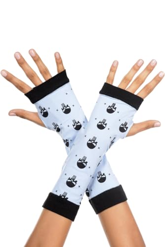 450-WHITE-BLACK Skull Print Fingerless Gloves White & Black