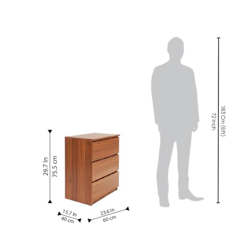 Image of Amazon Brand - Solimo Eden 3 Drawer Cabinet ? Leon Teak | Modern Wooden Storage Organizer | Compact Bedroom & Living Room Furniture (L60 x W40 x H75.5 cm)