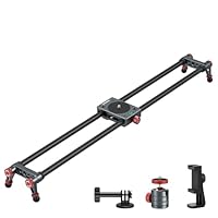 NEEWER 60cm Kohlefaser Kamera Slider Dolly Slider Schiene mit 360° Kugelkopf/Handyklemme/Action Kamera Halterung, 4 Lagern und verstellbaren Beinen, kompatibel mit GoPro Insta360 iPhone Android, CS2M