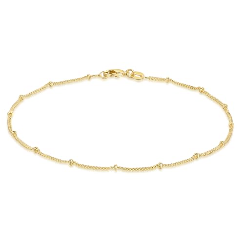 CANNCI 14K Gold Anklets for Women Ankle Bracelets for Women Waterproof Beaded Anklets Charm Jewelry Everyday Wear Sizes 9-11 Inches (10 Inches)
