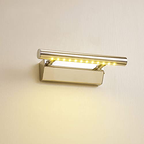 Luces de espejo de baño de acero inoxidable con interruptor, luz frontal de espejo LED cromada con cabezal de lámpara giratorio de 180 °, 3000 K, luces de gabinete de espejo modernas blancas cálidas