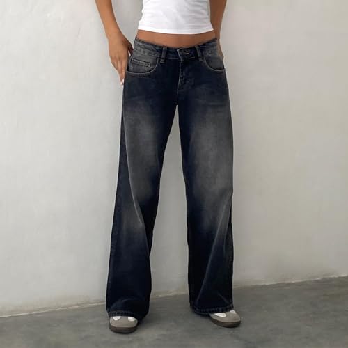 Women's Low Rise Baggy Jeans Boyfriend Y2K E-Girls Straight Wide Leg Denim Jeans Retro Casual Loose Denim Pants2