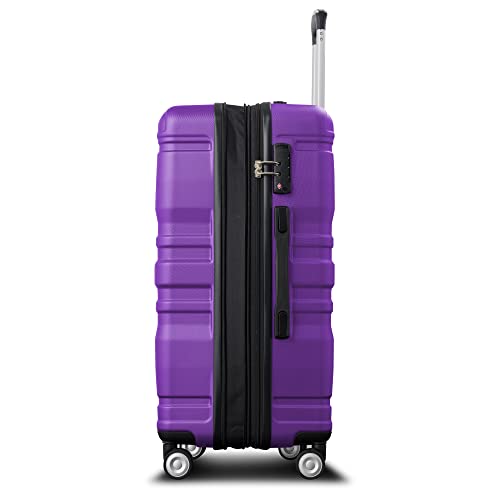 Expandable ABS Hardshell 3-Piece Luggage Set with Spinner Wheels & TSA Lock - Purple3