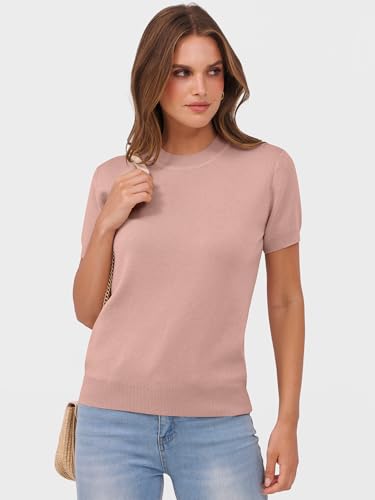 Image of ANRABESS Womens Short Sleeve Sweaters Wool Blend Crew Neck Sweater Shirts Business Casual Work Tops 2026 Summer Outfits