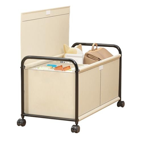 Cesto Ropa Sucia 2 Compartimentos con Ruedas y Asas, Cubo Ropa Sucia con Tapa, Cesto Roupa para Dormitorio, Toallas y Juguetes(Beige,Medium)
