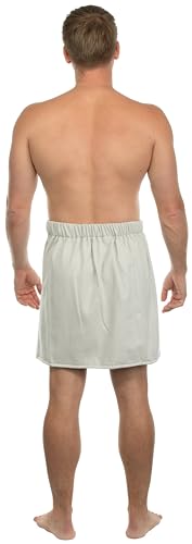 Sansibar Herren Saunakilt Saunasarong S-XXL mit Klettverschluss, Gummizug und Tasche mit gesticktem Säbel Logo 100% Baumwolle Silber/Hellgrau