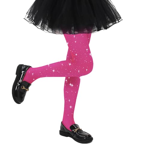 Image of Girls Sparkle Fishnet Tights Glitter Tights for Kids Toddler Rhinestone Stockings Halloween Star Pantyhose