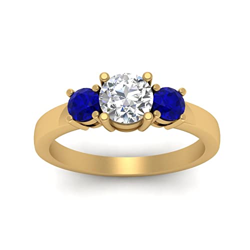 Image of 55Carat Choose Your Gemstone 3 Stone Round Diamond CZ Engagement Ring Yellow Gold Plated Round Shape 3 Stone Engagement Rings Minimal Modern Design Birthday Gift Wedding Gift US Size 4 to 12
