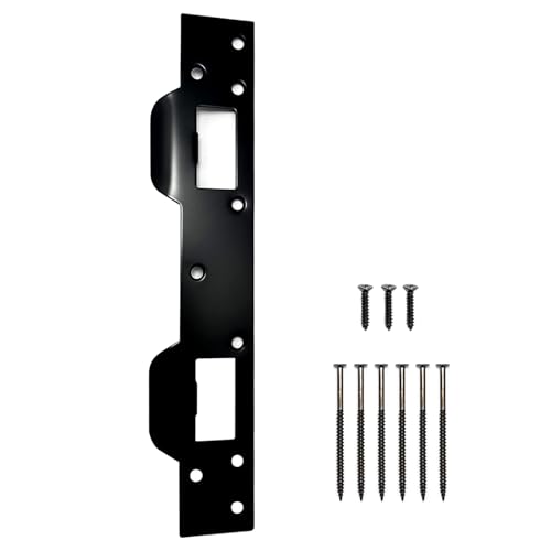 Door Strike Plate Reinforcement Plate, Front Door Strike Plate, Double Strike Plate for 5-1/2 in. Hole Centers, Heavy Duty, Front Door Security Devices Door Latch Plate (Matte Black, 1 Pack) by AOZULIJI - Used condition - US$8.99