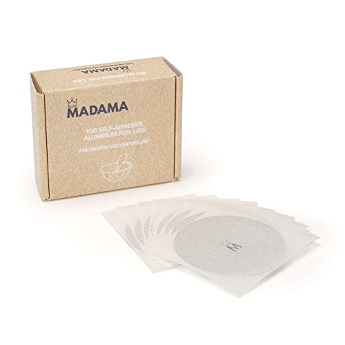 Madama - Tapas de Aluminio Adhesivas Compatibles con Nespresso Vertuo y Vertuoline, 62mm de diámetro, Filtros Adhesivos - Paquete de 100 Tapas