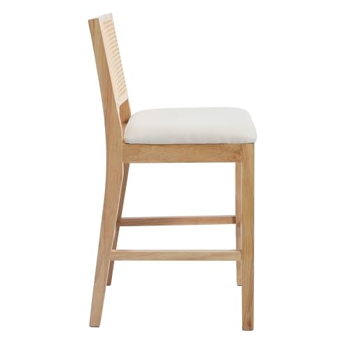 Image of Rattan Counter Height Bar Stools, 25.6'' Modern Counter Stools with Cane Back, Mid Century Bar Chairs for Kitchen Counter /Home Bar /Cafe, Set of 2, Cream