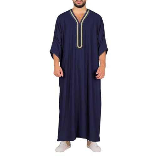 Vêtements arabes à manches courtes homme avec broderie sophistiquée et poches