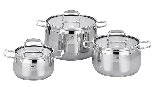 ELO Batería de Cocina Inducción Acero Inoxidable Vitrocerámica y Gas Con Sistema de Dosificación y Escala de Medida. Cacerolas de 160x10, 20x12, 24x15,5cm. 3uds (9100326)