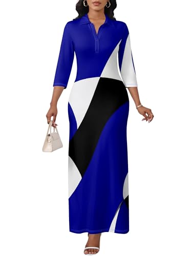 Image of PinkPatty Women's Casual 3 /4 Sleeve Polo V Neck Bodycon Maxi Dress