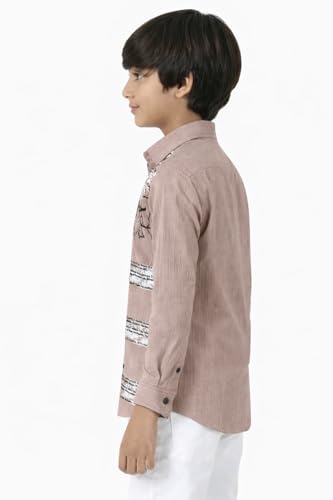 Image of Zilcon Boys Half & Half Long Sleeve Shirts Classic Collared Button-Down Tshirt Solid Cotton Letter Printed Kids & Junior Boys Shirt