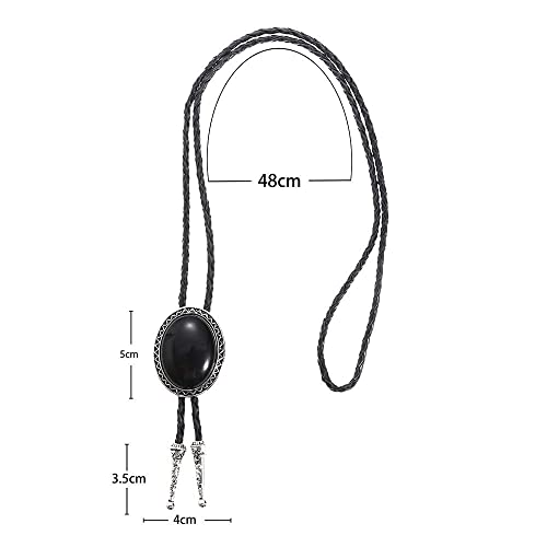 Image of Bolo Tie for Men Women Cowboy Turquoise Celtic Natural Tiger Eye Stone Longhorn Bull Western Leather Bolo Necktie