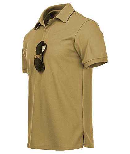 Scodi Mens Tactical Polo Casual Short Sleeve Polo Shirt Tactical Work Shirt 012-Khaki-L #TOP2