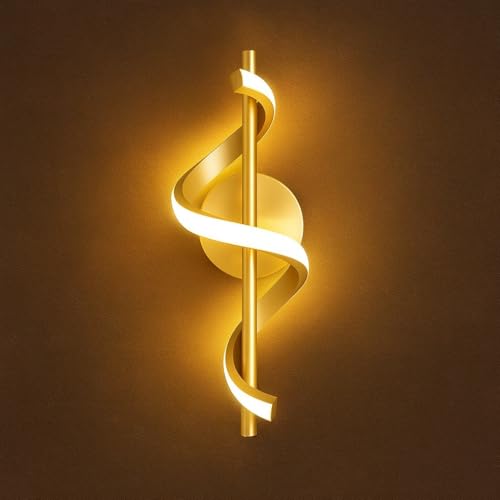 Image of Modern Curvy 12W LED Wall Lamp with 3-Color Changing for Bedroom & Modern Home Decor (Gold Spiral- W 20)