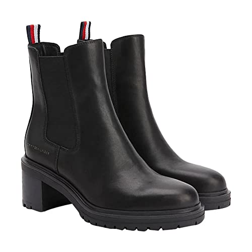 Tommy Hilfiger Damen Stiefeletten Outdoor Chelsea Mid Heel Boot aus Leder,...